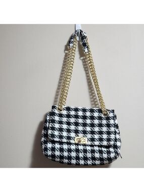PRIMARK houndstooth tweed pattern shoulder bag with gold tone chain handle